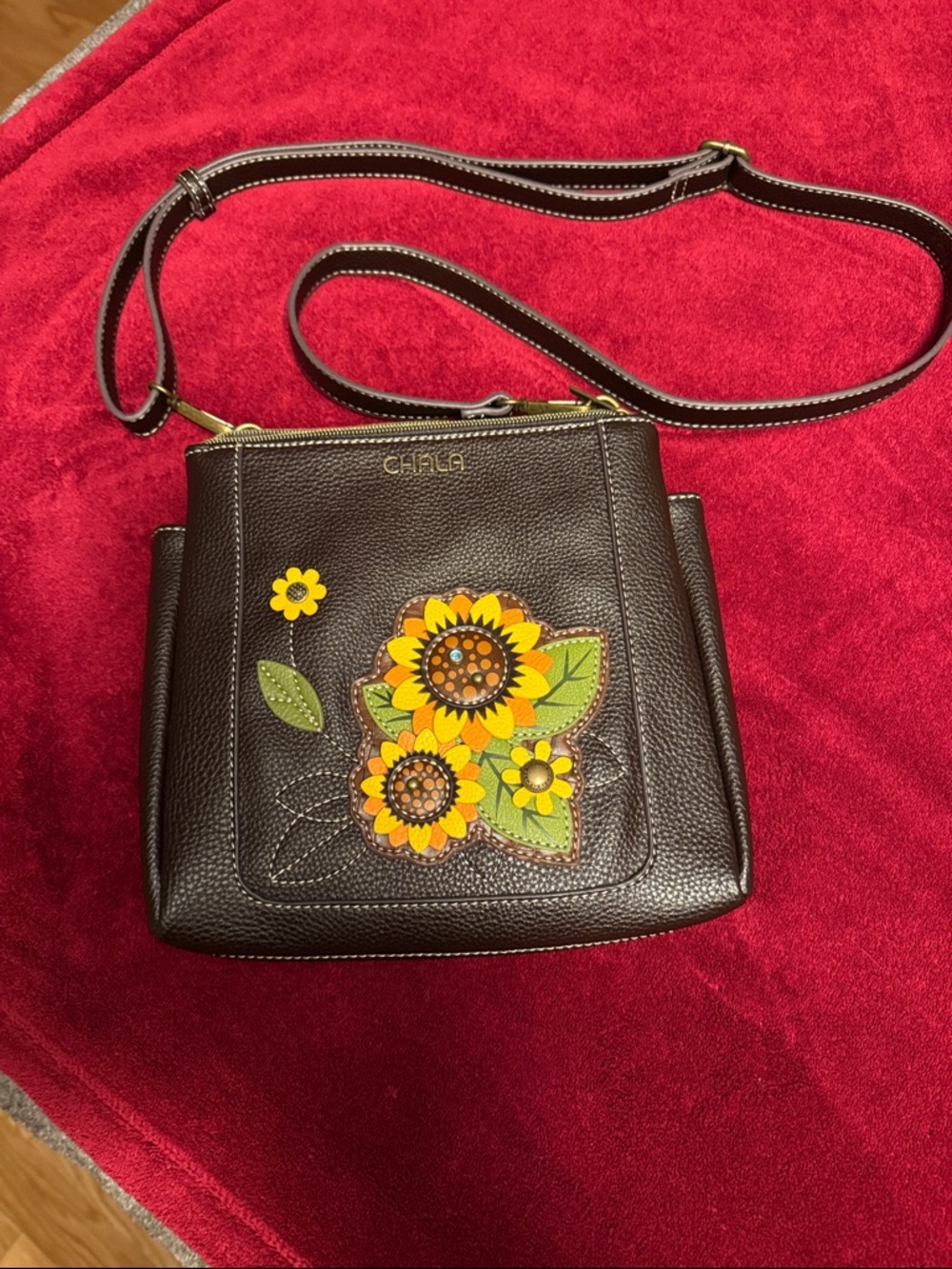 Chala Brown Crossbody with Yellow Sunflower Applique